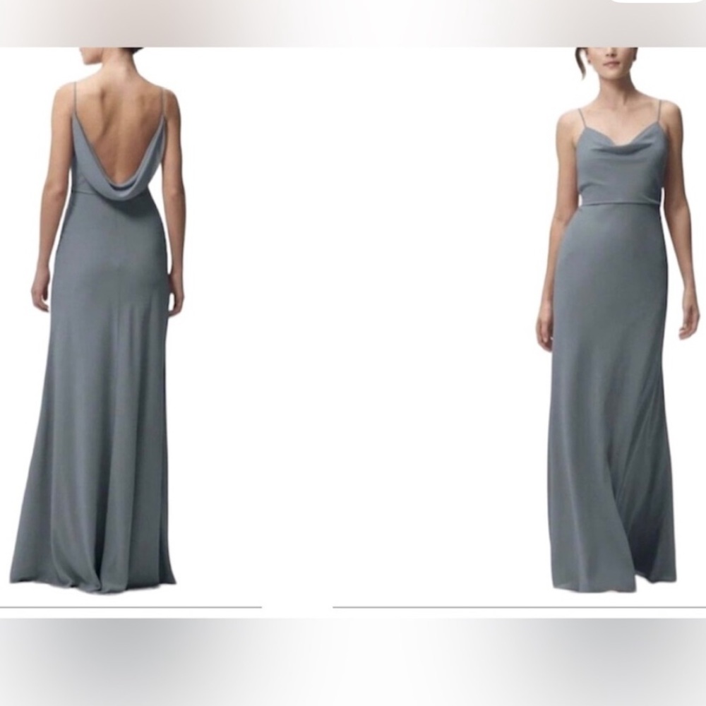 Jenny Yoo Collection Capri Dress Mayan Blue Stretch Crepe Maxi Bridesmaid Size 6